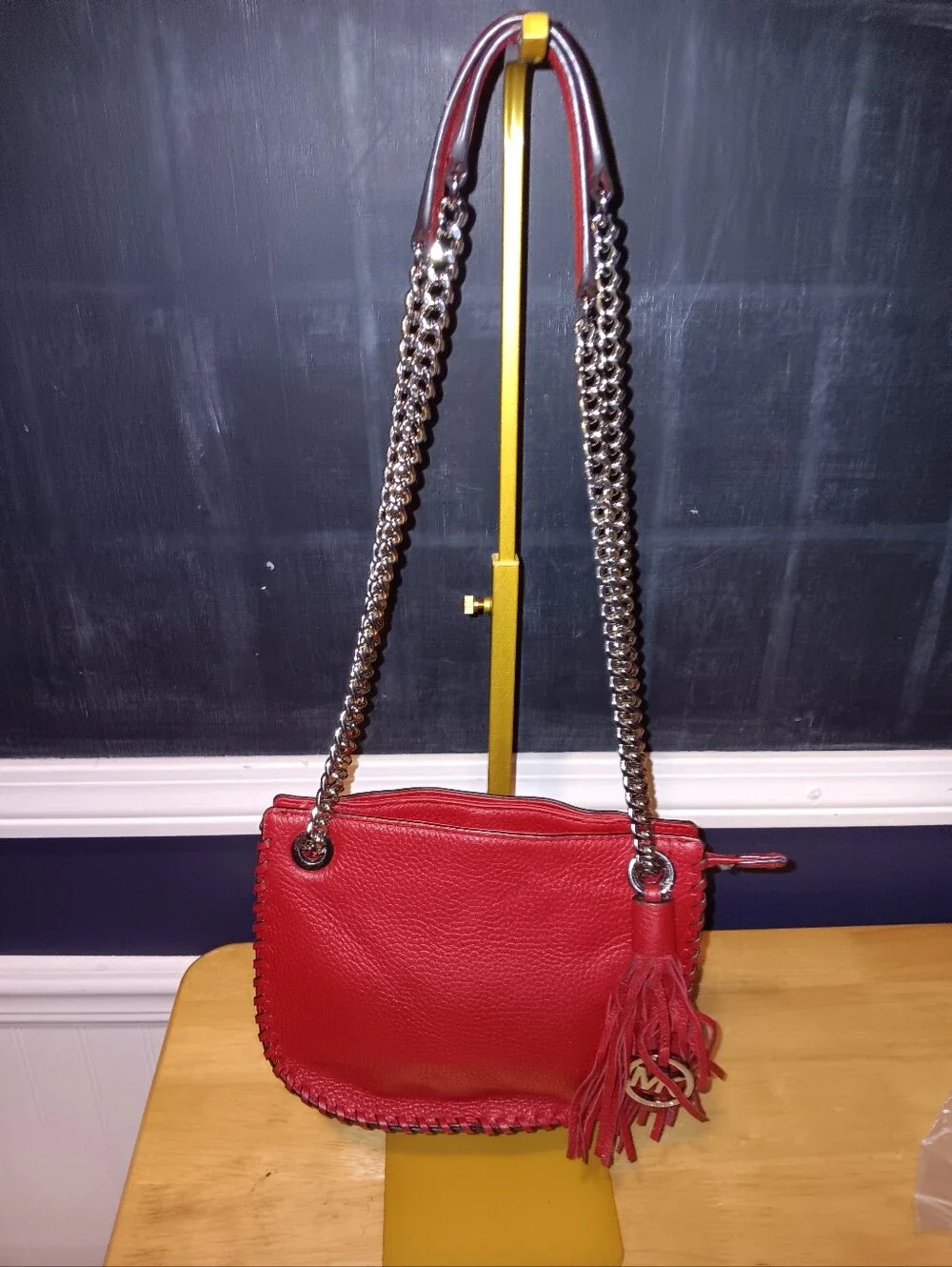 Michael Kors Red Leather Shoulder Bag with Tassel